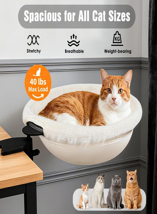 IPOW Heavy Duty Steel Frame 180° Rotating Cat Desk Bed Semi-Circular Cat Bed, Soft Faux Rabbit Fur Material, Suitable for Various Desktops-Maximum Hold Up to 40lb - Image 2